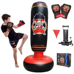 AGITVPS Saco de Pancadas Inflável 168 cm para Crianças com Luvas de Boxe e Super Bomba de Ar - Vermelho