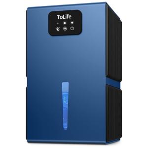 Desumidificador 2,8 Litros com Desligamento Automático, Luz LED e Área 92m2, ToLife TZC2, Cinza