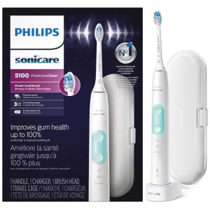 Escova Dental Elétrica Philips Sonicare ProtectiveClean 5100 Branca Recarga Sensor Pressão 3 Modos Estojo Viagem com autonomia de 14 Dias