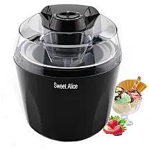 Sorveteira Automática Tigela de 1,4 Litros Sem BPA Com Timer de Desligamento Automático, SWEET ALICE, Preto
