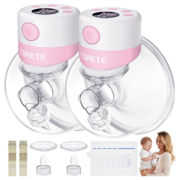 Bomba Tira Leite Única Elétrica Recarregável com Painel Digital 2 Modos e 9 Níveis de Sucção, TSRETE, Rosa