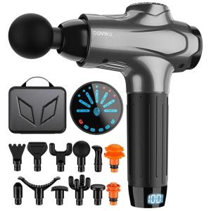 Massageador Pistola Elétrico Profissional Sem Fio 12 Acessórios e 7 Velocidades, DDVWU DU7 Gray, Cinza
