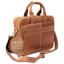 Bolsa, Maleta de Couro Masculina para Laptop, LUXORRO, Marrom