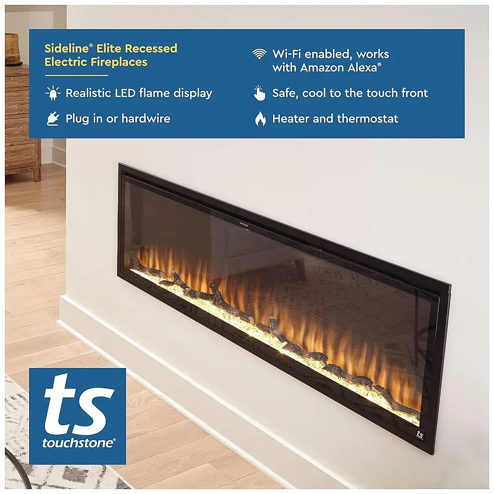 Lareira Elétrica Touchstone 106x49cm 1500W WiFi Alexa LED Embutir 110V — foto 3