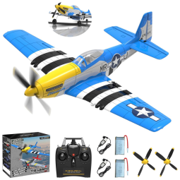 Avião de Controle Remoto com Sistema de Estabilização Xpilot, Acrobáticas e Giroscópio 6 Eixos de 2,4 GHz, CKYSCHN Mustang V2, Azul