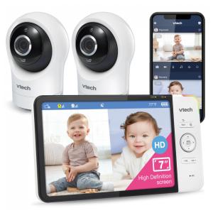 Babá Eletrônica Câmera 1080P e Monitor 360 720P com Visão Noturna para IOS e Android, VTECH RM7764 2HD, Branco