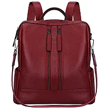 Mochila Feminina de Couro Conversível para Bolsa de Ombro, S ZONE, Vermelha