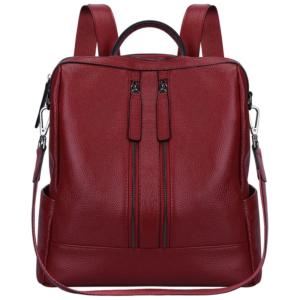 Mochila Feminina de Couro Conversível para Bolsa de Ombro, S ZONE, Vermelha