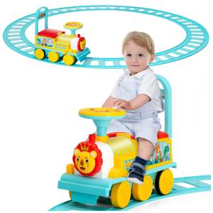 Trem Elétrico Infantil a Bateria com Trilhos e Luzes Piscantes, HONEY JOY, Azul