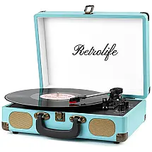 Retrolife R609 Vitrola, Toca Discos Retro 3 Velocidades com Bluetooth e AUX, Rosa