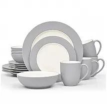 Aparelho de Jantar para Todas as Ocasiões com 16 Peças, Formato Redondo e Material de Cerâmica, Noritake, Cinza