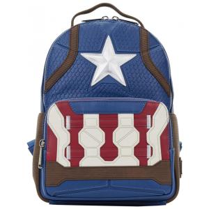 Mochila Escolar Infantil 30cm Loungefly Marvel Capitão America para Crianças, Azul