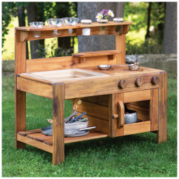 Guidecraft Acadia Cozinha Infantil Outdoor de Madeira com Pia, Fogão e Acessórios - Brinquedo ao Ar Livre para Crianças