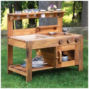 Guidecraft Acadia Cozinha Infantil Outdoor de Madeira com Pia, Fogão e Acessórios - Brinquedo ao Ar Livre para Crianças