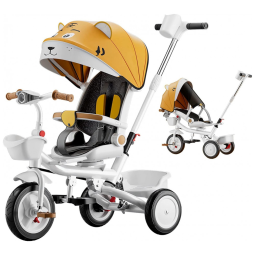 Triciclo Infantil 4 em 1 com Dossel de Alça Ajustável, Assento Giratório e Porta Copos para Crianças de 1 a 6 Anos, WOGDKS, Laranja