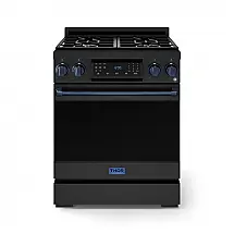 Fogão a gás GLP profissional 76cm Thor Kitchen Gordon Ramsay preto/azul marinho painel touch basculante convecção grelha contínua 129L 110V