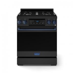 Fogão a gás GLP profissional 76cm Thor Kitchen Gordon Ramsay preto/azul marinho painel touch basculante convecção grelha contínua 129L 110V