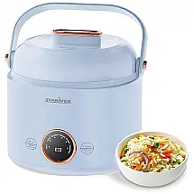 Mini Panela de Arroz Elétrica 1L com Alça e Função Manter Aquecido, 110V, Stariver, Azul