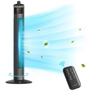 Ventilador de Torre com 3 Velocidades, Controle Remoto e Tela LED, 110V 36W, GRAY TRACK GT 3056, Preto