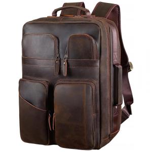 Mochila Unissex de Couro para Laptop, TIDING TD 3612BSXZ, Marrom