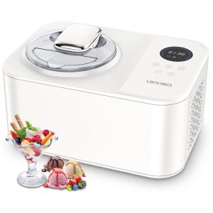 Máquina de Sorvete Automática 1,1L em Aço Inoxidável com Display LCD e Compressor, UKKISO, Branca