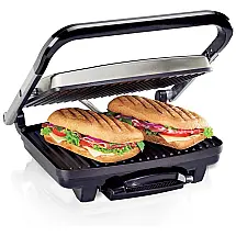 Sanduicheira, Panini Antiaderente Aço Inox, 110v, HAMILTON BEACH 25410, Prateado