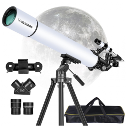 Telescópio Refrator 80mm: Para Adultos e Iniciantes. Abertura de 80mm e Distância Focal de 900mm. Montagem AZ