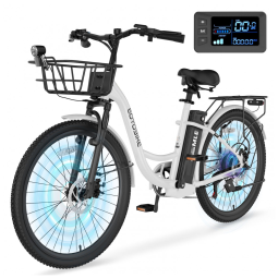 Bicicleta Elétrica para Adultos com Motor 700W Pico, Quadro em Alumínio 6061, Bateria Removível 36V 10,4Ah, Autonomia de até 64km
