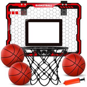 Cesta de Basquete com 3 Bolas e Design Dobrável Portátil, Ideal para Crianças de 3 a 12 Anos, Eaglestone, Branco e Vermelha