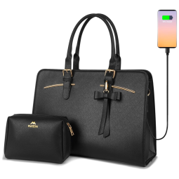 Bolsa Feminina de Couro Sintético para Laptop com Porta USB, MATEIN, Preto