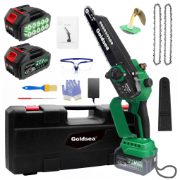 Motossera Elétrica Portátil de 8 Polegadas (20,32 cm), Sem Fio e Com 2 Baterias de 4000mAh. Ideal para Trabalhos Leves e Pequenos Cortes.