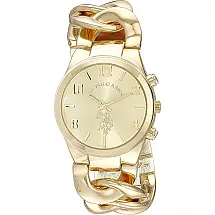 U.S.Polo Assn.Pulseira de link de cor ouro tom feminino relógio