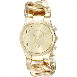 U.S.Polo Assn.Pulseira de link de cor ouro tom feminino relógio