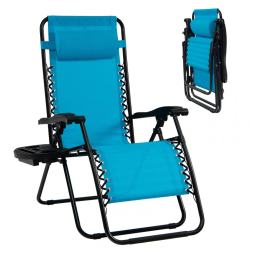 Goplus Cadeira Reclinável Ajustável Gravidade Zero com Apoio de Cabeça e Porta Copos, Azul