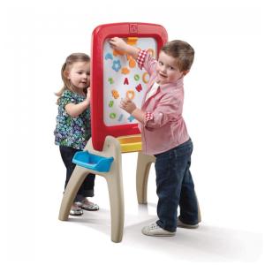 Cavalete para Duas Crianças com Mesa de Atividades e Quadro de Arte Dupla Face em Plástico Durável, Step2, Vermelho e Bege