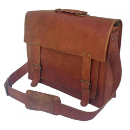 Bolsa Carteiro Masculina Couro de Búfalo para Laptop com 16 Polegadas, Komal s Passion Leather, Marrom