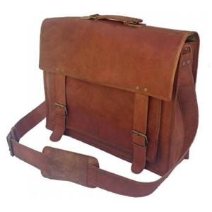 Bolsa Carteiro Masculina Couro de Búfalo para Laptop com 16 Polegadas, Komal s Passion Leather, Marrom