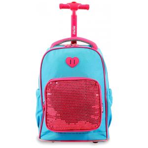 Mochila Escolar Infantil com Rodinhas 38cm J World New York para Crianças, Azul Claro