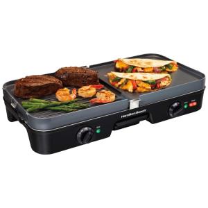 Churrasqueira elétrica, grelha, 8 porções, placas antiaderentes reversíveil, HAMILTON BEACH 38546, Preto