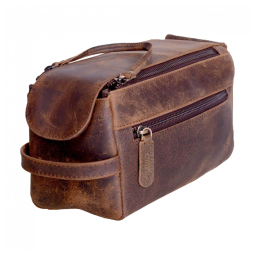 Necessaire Masculina de Couro, KOMALC, Marrom