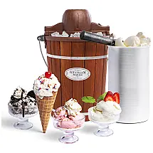 Sorveteira Elétrica Faz 5,5L, Iogurte Congelado, Gelato, Feito de Madeira, NOSTALGIA ICMP600WD, Marrom