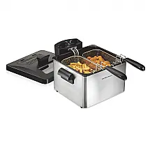 Fritadeira Elétrica Dupla Industrial a Óleo 4.5L com Controle de Temperatura, 1800W, Aço Inox, 110V, HAMILTON BEACH 35036, Cinza