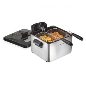 Fritadeira Elétrica Dupla Industrial a Óleo 4.5L com Controle de Temperatura, 1800W, Aço Inox, 110V, HAMILTON BEACH 35036, Cinza