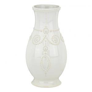 Vaso Canelado de 20 cm em Cerâmica Stoneware, Lenox French Perle, Branco