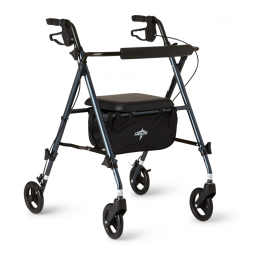 Andador Rollator de Alumínio Ultraleve Medline, Azul Fumê, Suporta até 113,4 kg, Rodas de 6 polegadas, Braços e Assento Ajustáveis