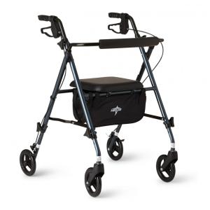 Andador Rollator de Alumínio Ultraleve Medline, Azul Fumê, Suporta até 113,4 kg, Rodas de 6 polegadas, Braços e Assento Ajustáveis