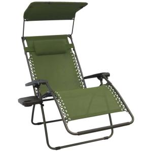 Cadeira Reclinável Ajustável Gravidade Zero com Apoio de Cabeça e Porta Copos e Cobertura de Sombra, BLISS HAMMOCKS GFC 450WSG, Verde claro