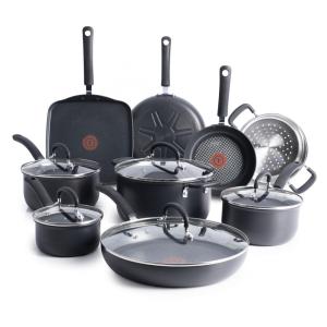 Conjunto de Panelas e Frigideiras Antiaderentes Anodizadas, 14 Peças, T FAL E765SEFA, Preto