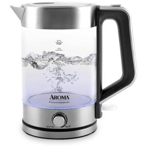 Chaleira Elétrica de Vidro 1,7L Aço Inoxidável, 1500W, 110v, AROMA HOUSEWARES, Prateado