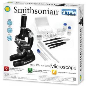Kit de Microscópio Ampliação de 900X para Crianças com 14 Peças, 5V, Smithsonian, Branco